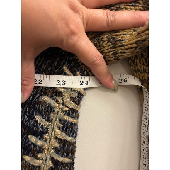 Vintage Brittania Patchwork Rustic Chunky Sweater Cardigan sz L Hippie Bell Slee - Picture 5 of 8